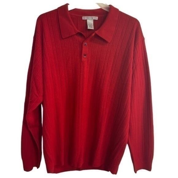 Geoffrey Beene Collar Sweater red Acrylic V-neck Mens Size XL vintage - Picture 1 of 8